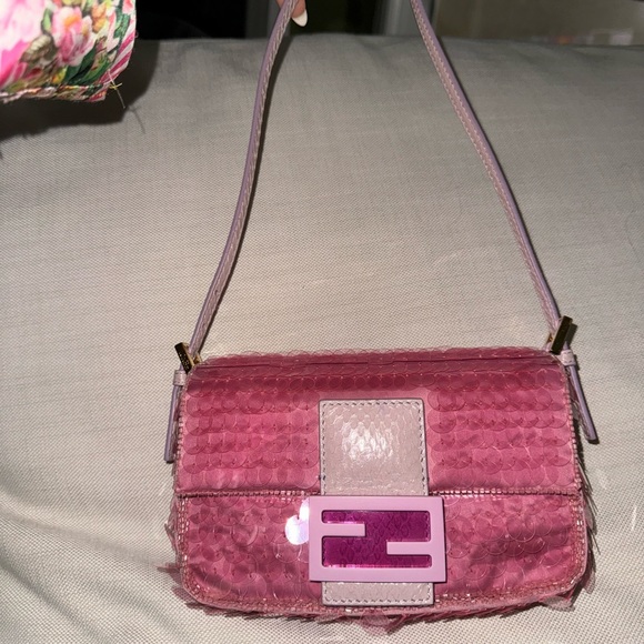 Sold! RARE Fendi Baguette 1997 Bag Sequin Embellished Satin with Snakeskin Mini - Picture 6 of 9